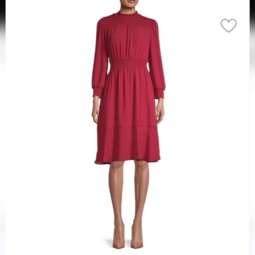Nannette Lepore‎ Smocked Blouson Dress Size 14, Brick Red